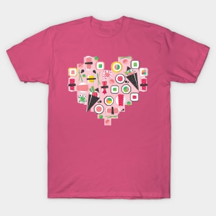 Paper cut geo sushi heart // print // pastel pink background T-Shirt